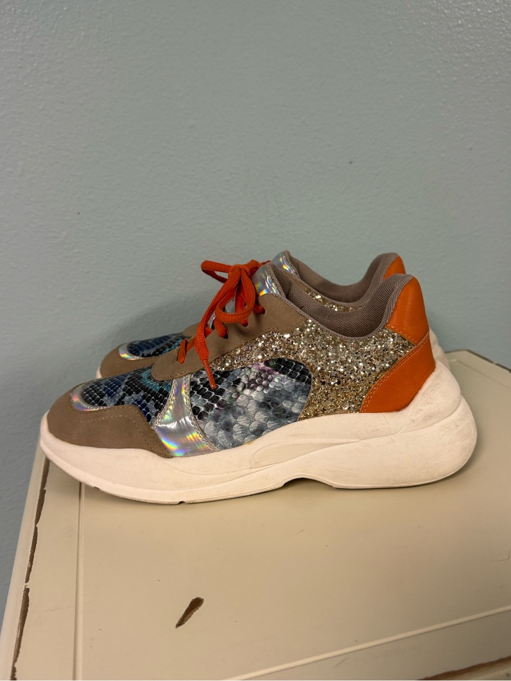 torrid Chunky Sneaker in Orange, Gold, Silver, Taupe